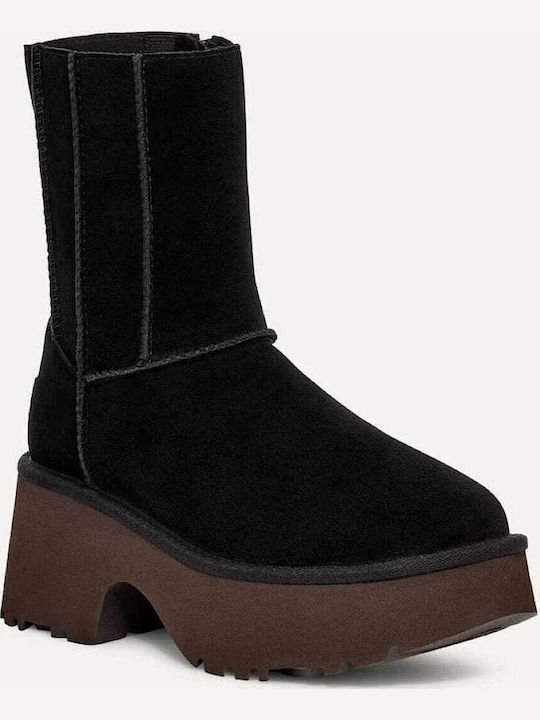 Classic Twin Seam New Heights Suede Women's Ankle Boots with Medium Heel Black