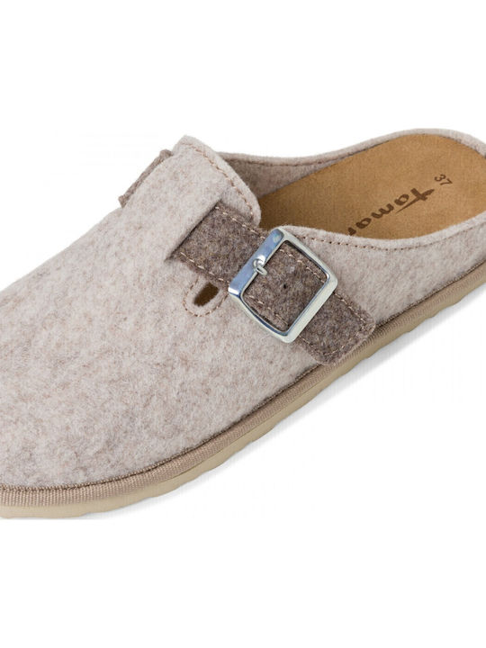 Leather Winter Women's Slippers Beige