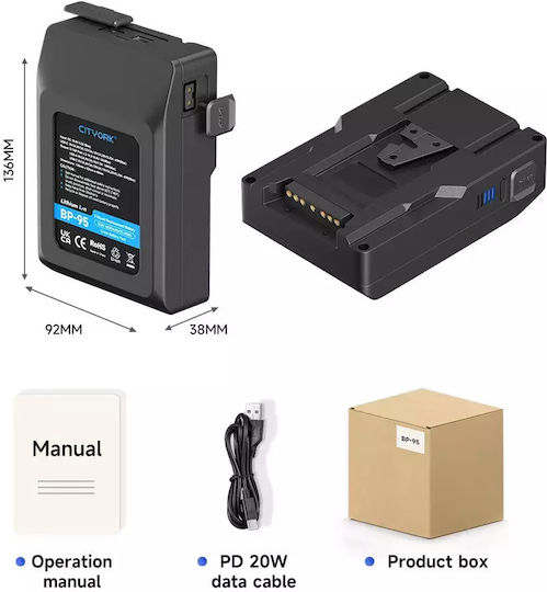 Baterie V Mount Capacitate 222wh Ieșire Usb-c 60w Bp-95 6600mah