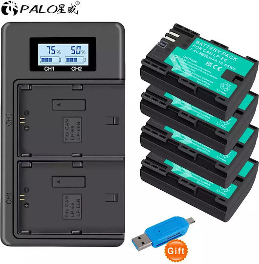 Camera Battery Pack 2850mah Capacity Lcd Dual Charger 4battery Charger