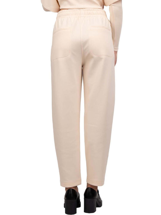 Psophia Women's Fabric Trousers with Elastic in Straight Line Ecru