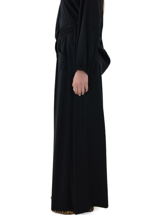 Damen Hoch tailliert Stoff Hose Schwarz
