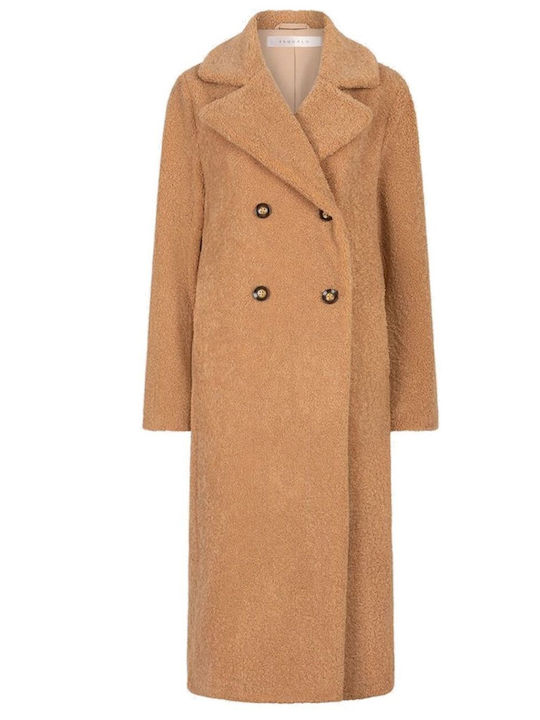 Esqualo Women's Curly Long Coat Camel