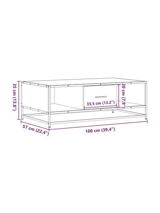 Rechteckiger Zentraler Kaffeetisch aus Holz Sonoma Eiche M100xB57xH35cm