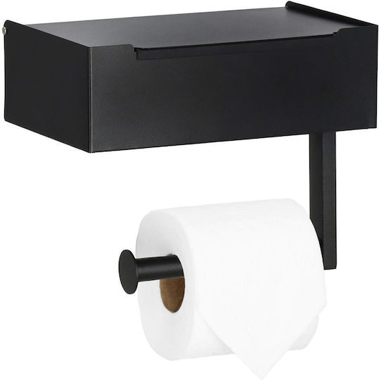 Suport de hârtie igienică din oțel cu sertar de depozitare, sistem de montare inclus, 22cm, negru bej
