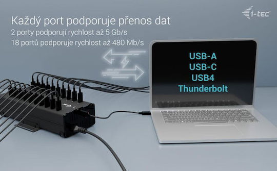I-tec Laptop Power Supply I-tec Usb-c/usb-a Metal Charging + Data Hub 15w Per Port 20x Usb-c 13245770 8595611706318