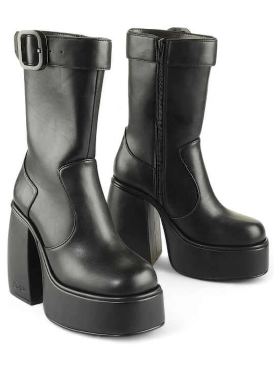 Buffalo Heart Ankle Boots Black
