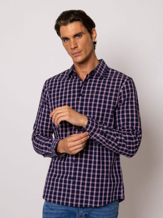 Heavy Tools Men's Shirt Long Sleeve Cotton Checked Purple