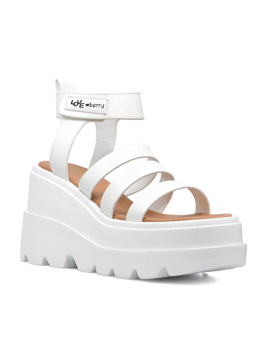 Love Berry Women's Synthetic Leather T-Strap Platforms White