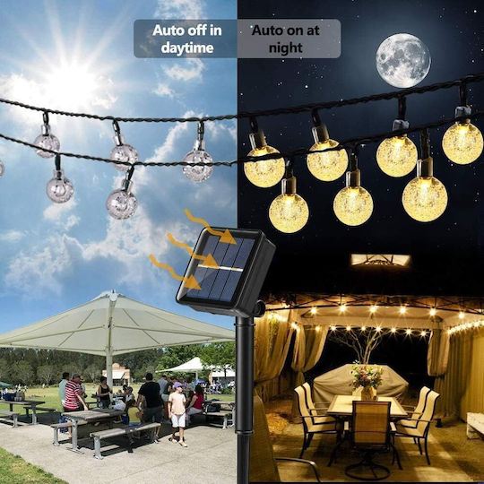 Ghirlandă cu Panou Solar Ubx 12 M Alb Cald Impermeabil Ip44 8 Moduri de Iluminare