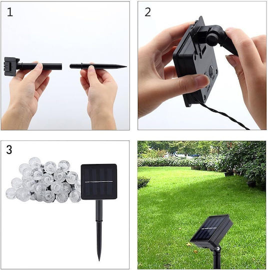 Ghirlandă cu Panou Solar Ubx 12 M Alb Cald Impermeabil Ip44 8 Moduri de Iluminare