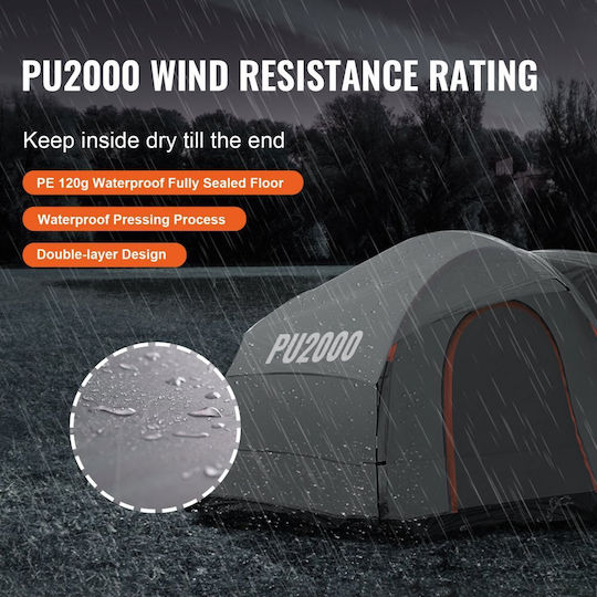 Vevor Camping Tent Tunnel Car Grey with Double Cloth 3 Seasons for 8 People 240x240x230cm