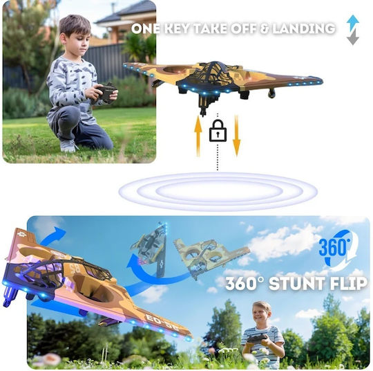 Iuni E0-26 Avion cu Telecomandă Bombardier Invizibil Acrobații 360° Giroscop Rezistent la Impacturi Luminile LED