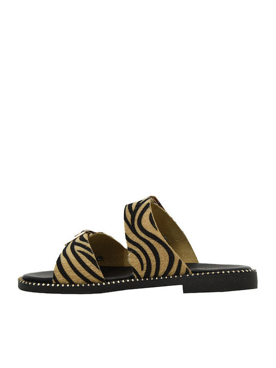 Leather Women's Flat Sandals Brown 145+Zebra Leather