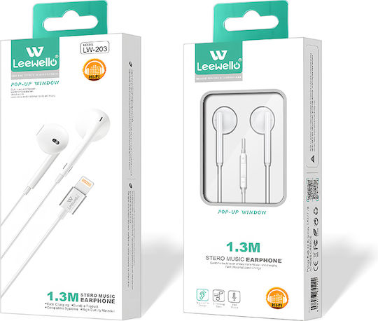 Lw-203 Lightning Flat Ear Ενσυρματα Στερεοφωνικα Ακουστικα Λευκο 1.3m