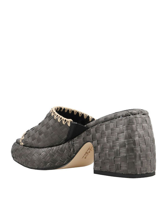 Mules with Chunky High Heel in Black Color