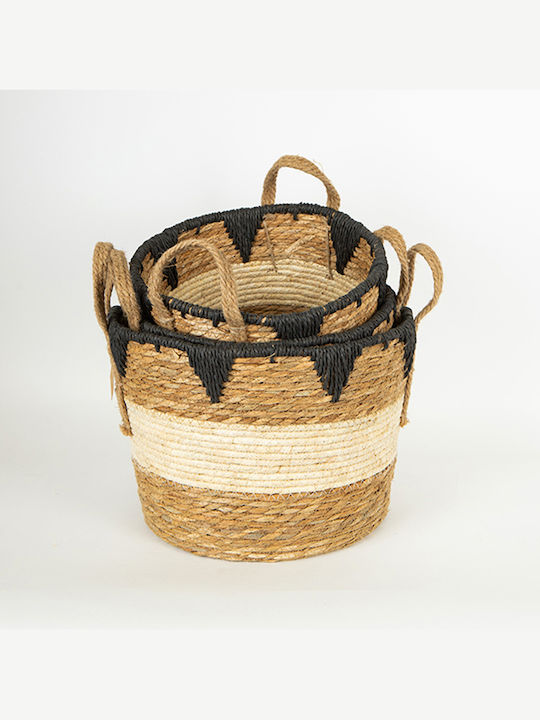 Set of Decorative Baskets Straw with Handles Brown 30cm 3pcs