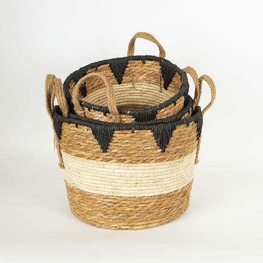 Set of Decorative Baskets Straw with Handles Brown 30cm 3pcs