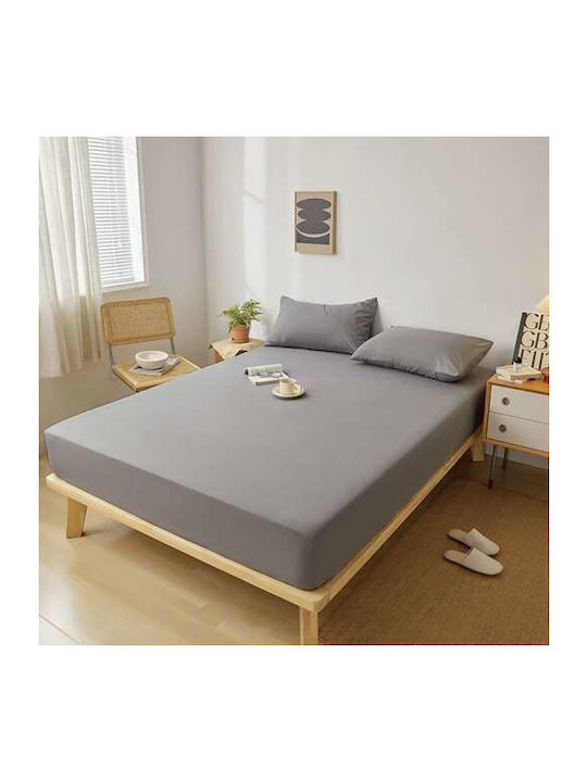 Чаршаф King Size с Ластик 180x200+20см. Сив