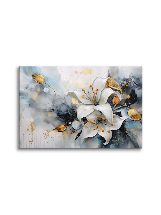 Tablou pe Pânză pentru Perete Living Crini Albi Frunză de Aur 80x120