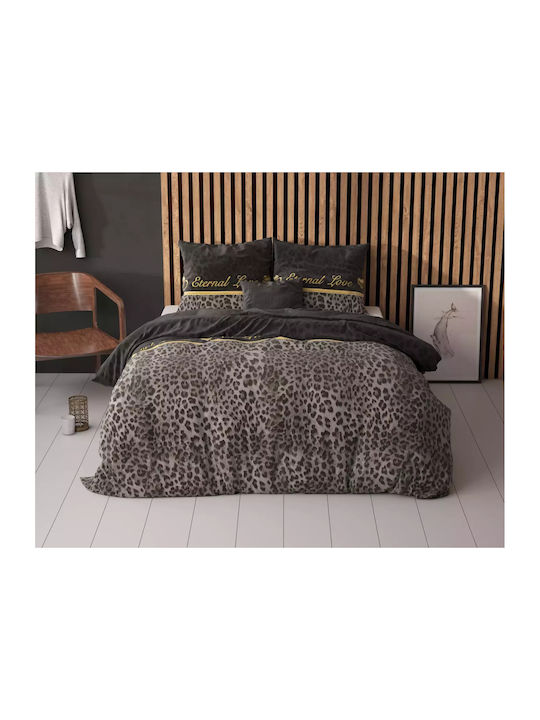 Sleeptime Duvet Cover Set Single with Pillowcase 140x220 Black Velvet-Black Metal