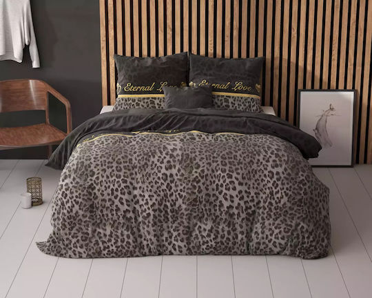 Sleeptime Duvet Cover Set Single with Pillowcase 140x220 Black Velvet-Black Metal