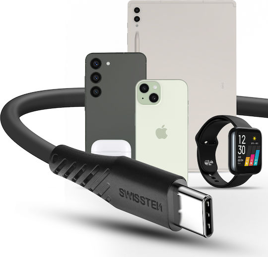 Swissten USB Type-C Silicone 1.5m Fast Charge 60W USB-C Socket Cable Black