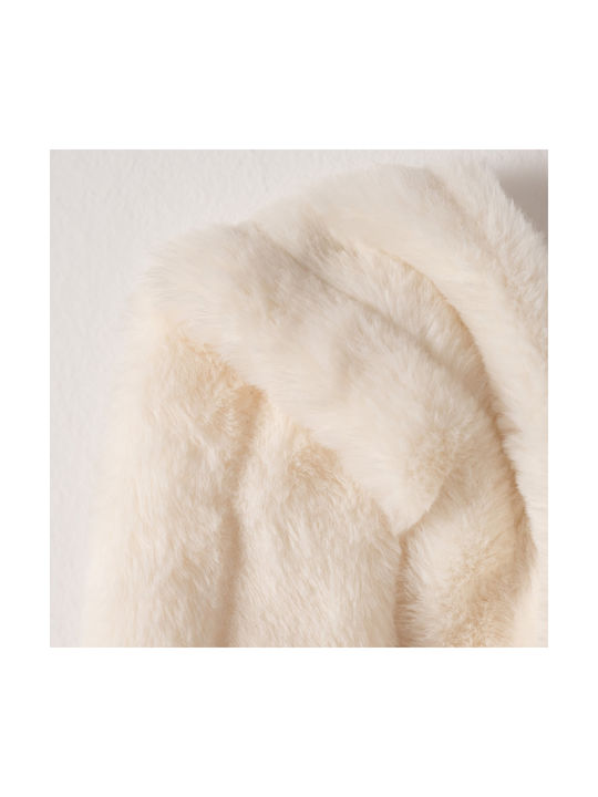 Evita Kids Fur Coat with Hood Sugar White