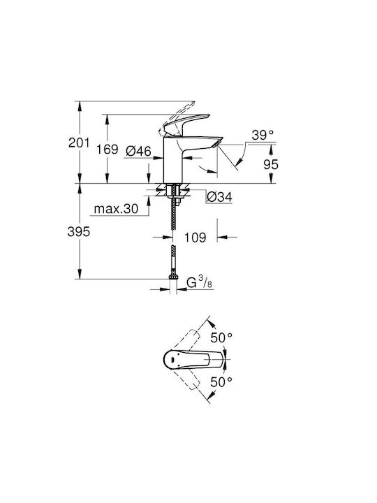 Grohe Eurosmart Mixer Deck Mounted Sink 169x109 Mm Matte Black