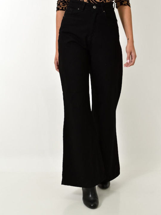 Hoch tailliert Damenjeans Schlaghose in Schlanker Passform Schwarz