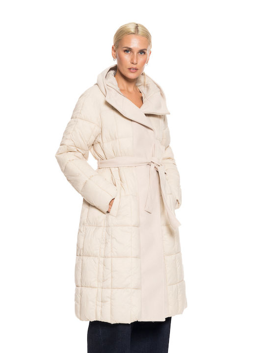 Biston Women's Long Lifestyle Jacket for Winter with Hood Lt Beige