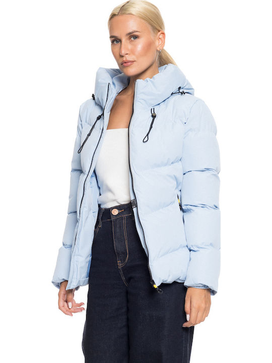 Women's Short Lifestyle Jacket for Winter with Hood Sky Blue