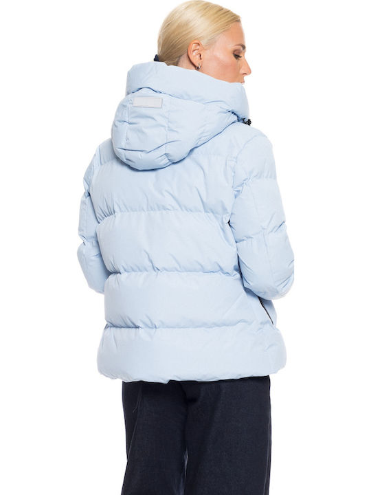 Women's Short Lifestyle Jacket for Winter with Hood Sky Blue