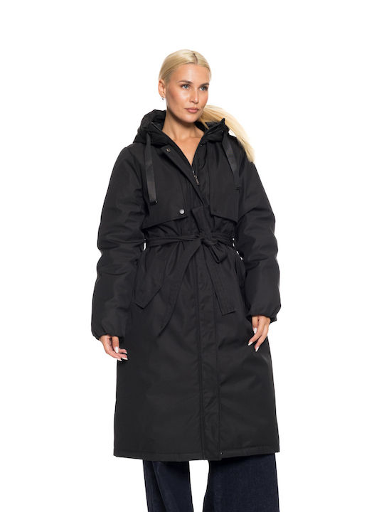 Biston Women's Long Lifestyle Jacket for Winter with Hood Black