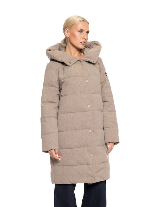 Biston Women's Long Lifestyle Jacket for Winter with Hood Beige