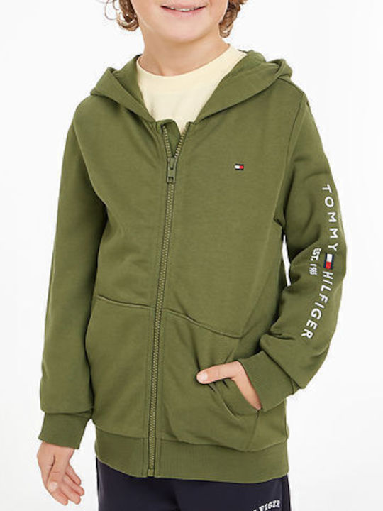 Kids Sweatshirt Cardigan with Hood Green Essential