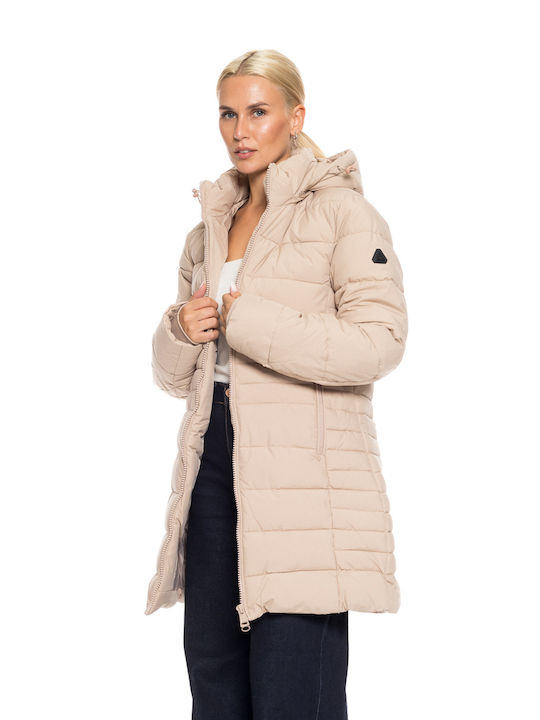 Splendid Women's Short Lifestyle Jacket for Winter with Hood Beige