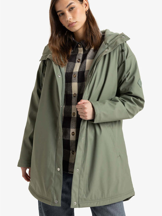 Roxy Women's Long Lifestyle Jacket Waterproof for Winter with Hood Green