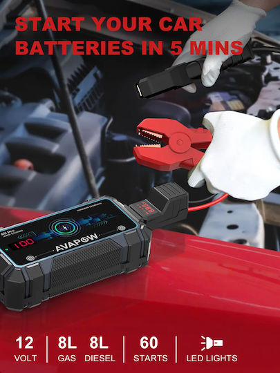 Avapow Tragbar Auto-Starthilfe 16000mAh mit Power Bank,Powerbank / USB / Φακό 12V