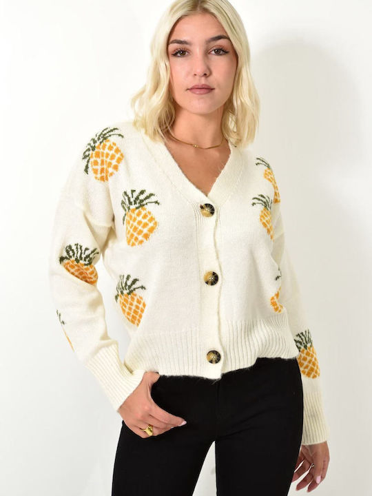 Cardigan Pentru Femei Tricotat Cu Nasturi Ecru