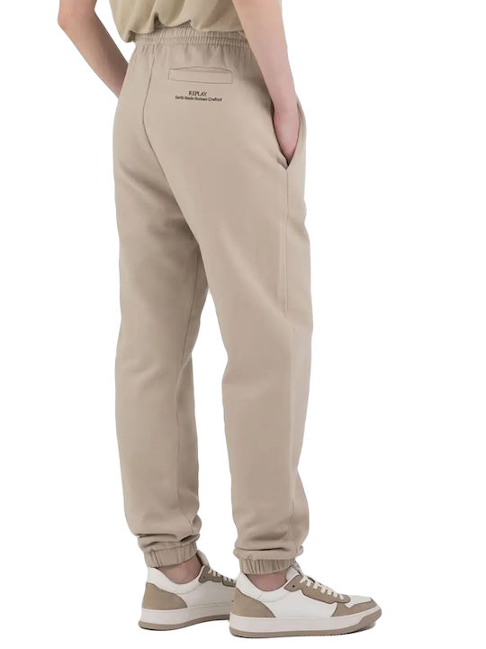 Replay Damen-Sweatpants Light Taupe Beige Vlies