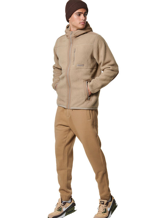 Body Action Men's Hooded Cardigan with Zipper Fossil Beige