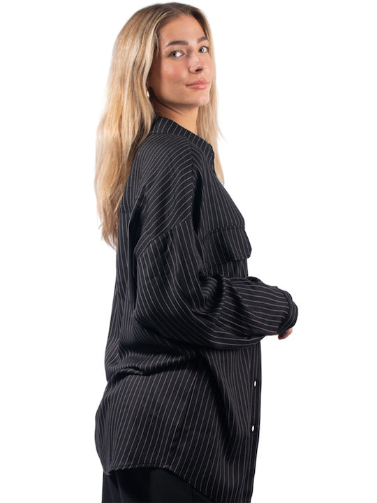 4tailors Women's Striped Long Sleeve Shirt Black