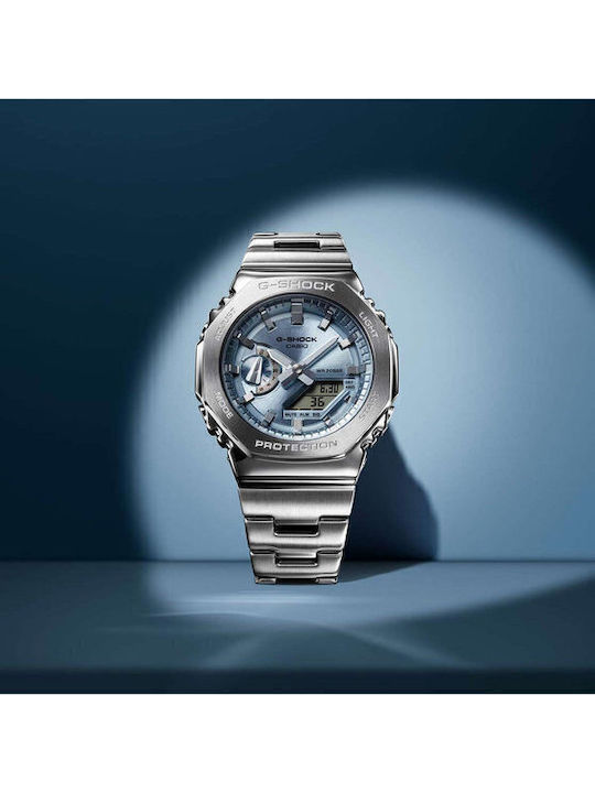 Casio G-shock Digital Men's Watch Chronograph Battery with Silver Metal Bracelet