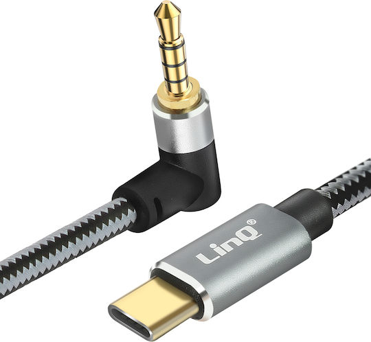Cable Usb-c To Jack 3.5mm 4 Pin Male Connector Angled Nylon 1.5m Linq Black