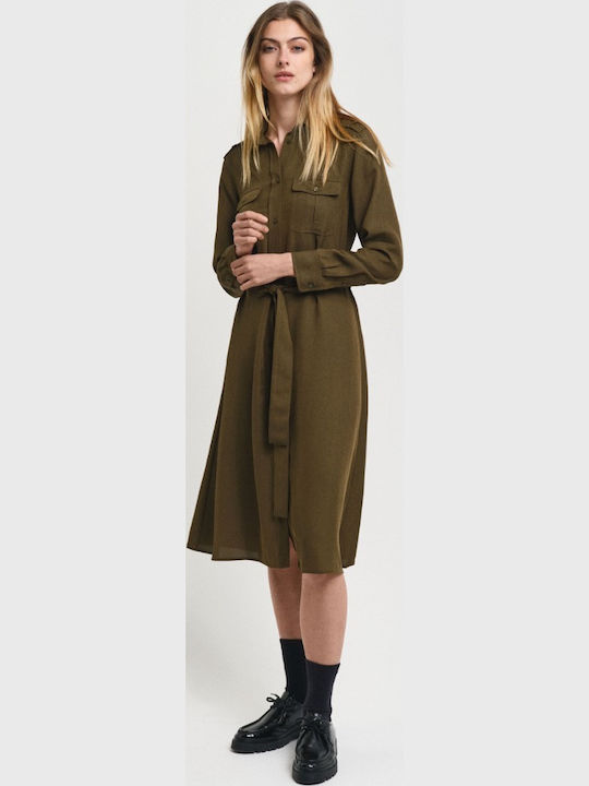 Midi Shirt Dress Khaki