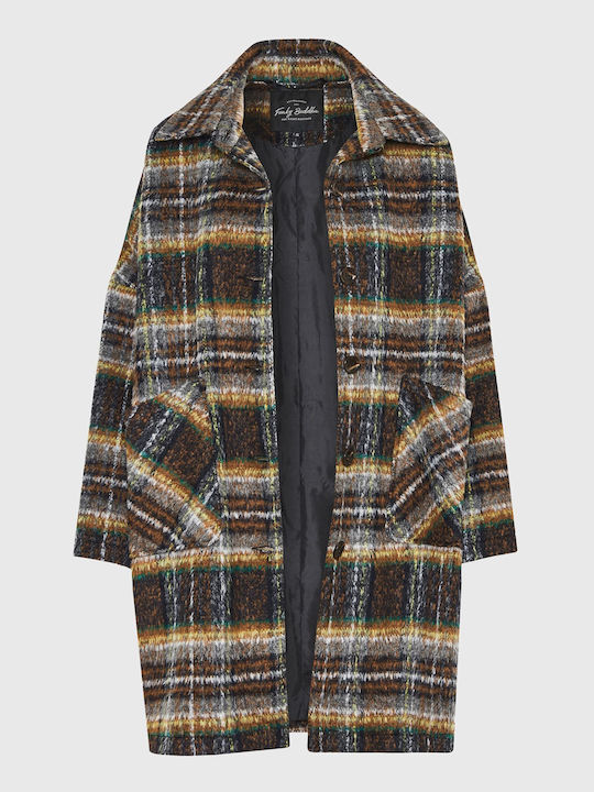 Funky Buddha Women's Wool Checked Coat Brown