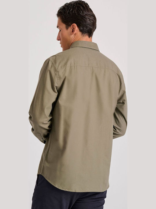 Langärmlig Baumwolle Hemd Khaki