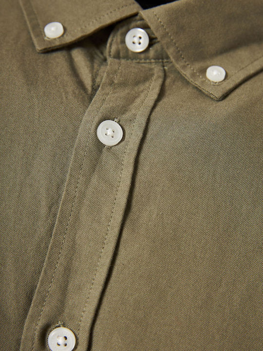 Langärmlig Baumwolle Hemd Khaki