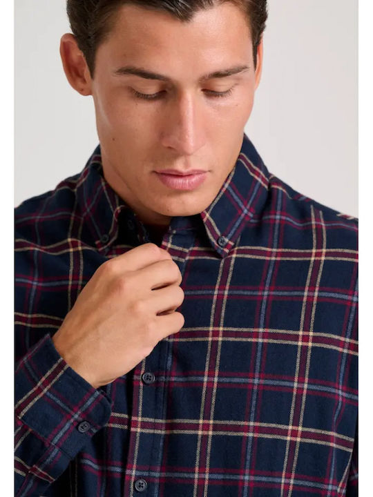 Funky Buddha Men's Shirt Long Sleeve Flannel Checked Granberry